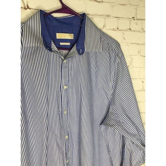 Michael Kors Mens LARGE  Button Down  Shirt Blue Striped Size L 17,5 ‎ 32/33 - Picture 12 of 12